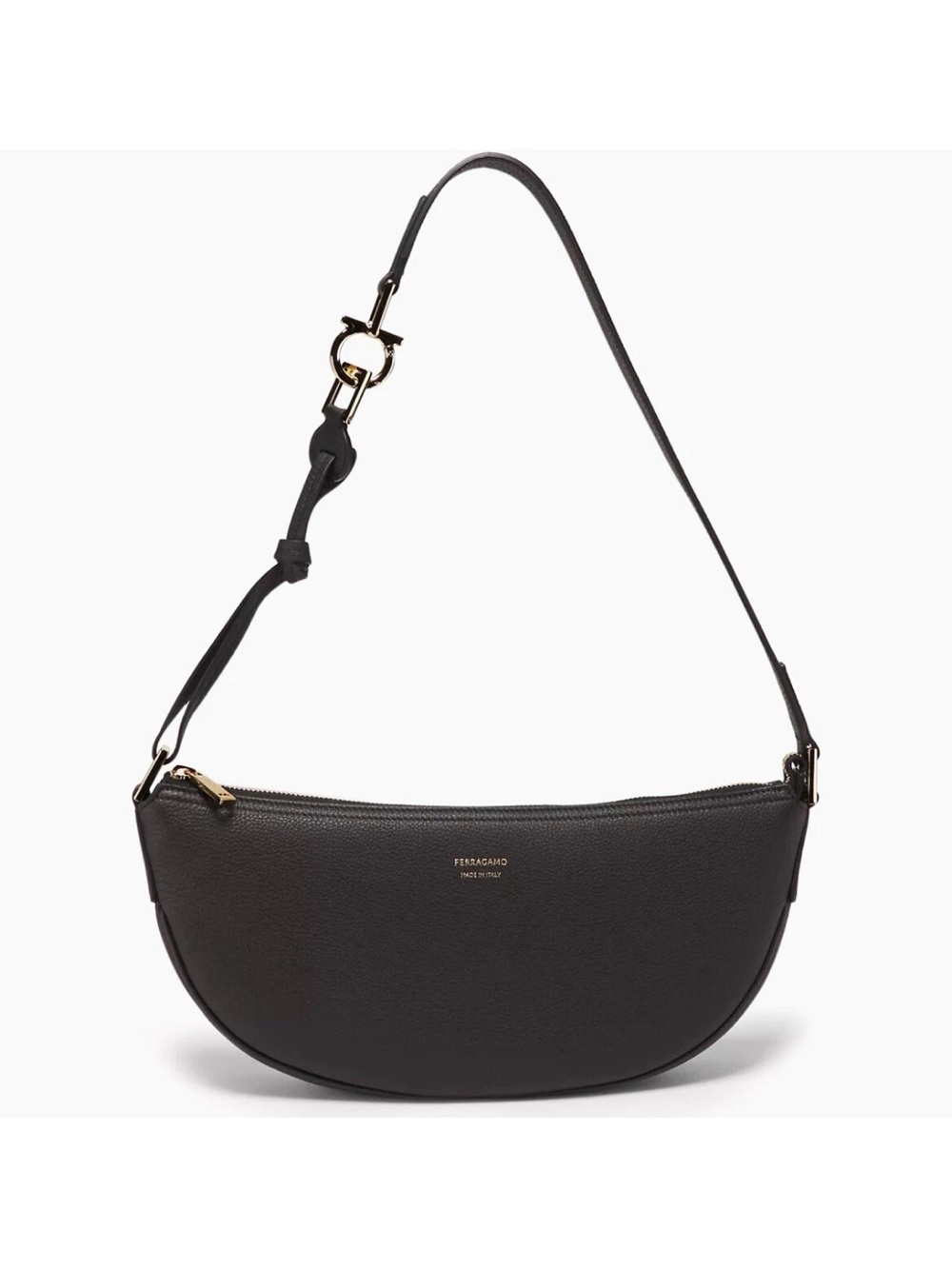 Salvatore Salvatore Ferragamo Black Pebbled Leather Crescent Shoulder Bag - Picture 9 of 9